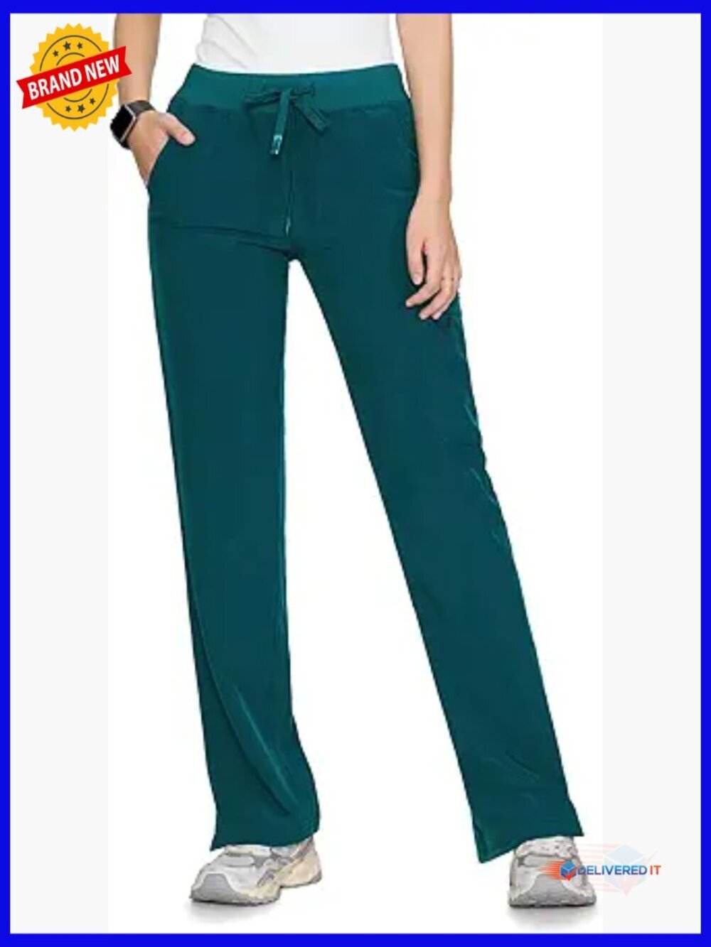 Women's Scrub Pants Straight-Leg Cargo Pull-on Drawstring Bottoms 3 Pockets